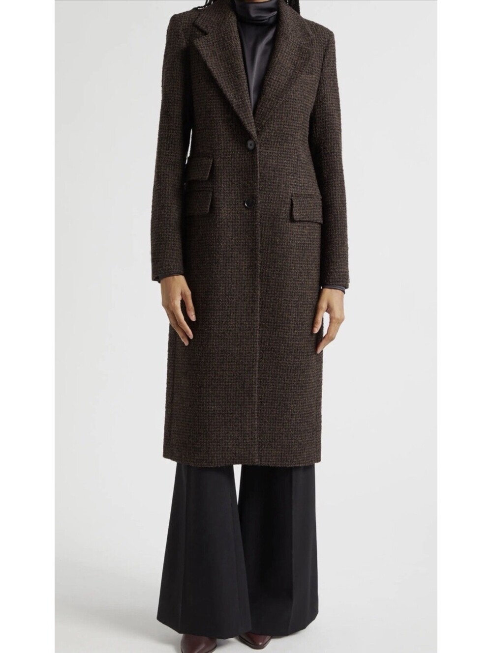 New Reiss Kai Check Wool Blend Bouclé Brown Coat Size 4 $598